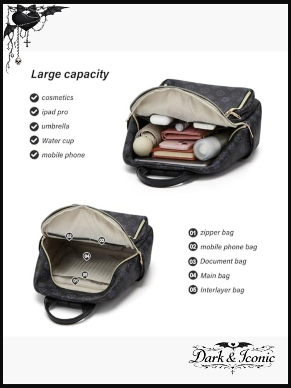 Mini Backpack for Women Stylish Daypack Casual Travel Daypack 2pc Set - Picture 3 of 6